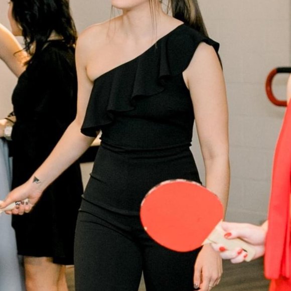 Black one-shoulder ruffle jumpsuit - Picture 3 of 3